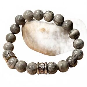 NEW FAIRE mapstone jasper gemstone trinity bracelet in grey